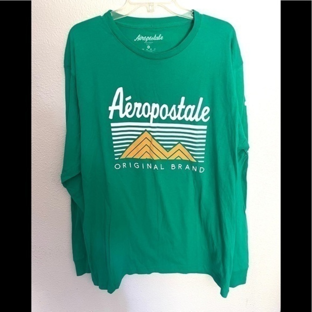 AEROPOSTALE mens green long sleeve graphic logo shirt size XL